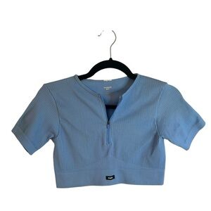 Sommer Ray Blue 3/4 Zip Crop Top Activewear Compression Workout Top Size Medium